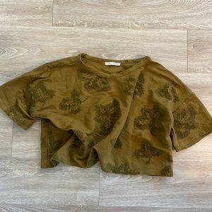 Zara cropped t-shirt, olive with embroidery